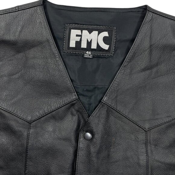 FMC Black Leather Snap Button Biker Motorcycle Vest Men's Large 46 - Picture 3 of 13